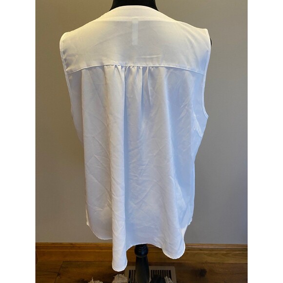 Quezhu Blouse White Plus Size XL Top Sleeveless Silky Feel Stylish Work Wear - Picture 3 of 7